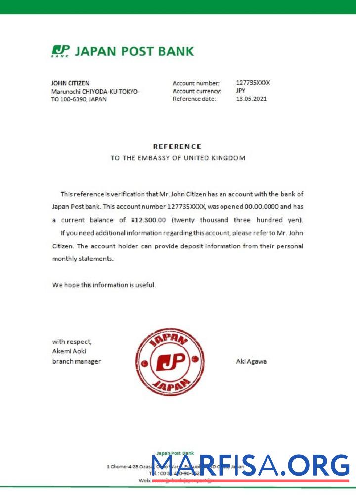 Downloadable Japan Japan Post Bank reference real example